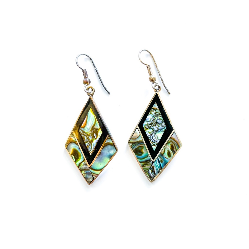 Vintage Mexican Sterling Dichroic Glass Earrings